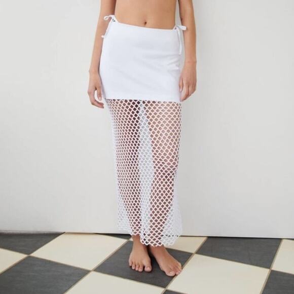 Zara White SKIRT WITH MESH TRIM Size Large - Picture 1 of 10